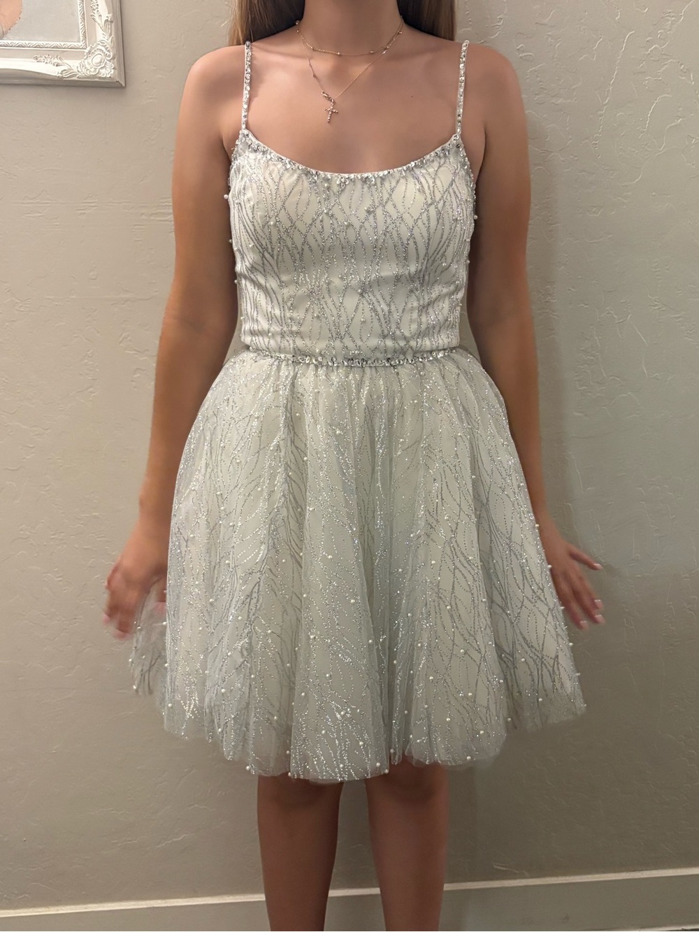 Sparkling Ivory Mini Dress with Beaded Straps